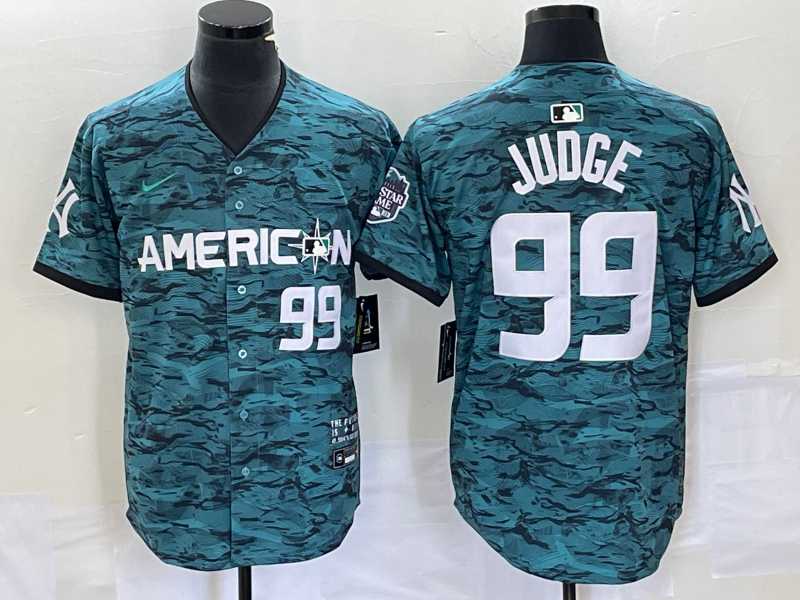 Mens New York Yankees #99 Aaron Judge Number Teal 2023 All star Cool Base Stitched Baseball Jersey->new york yankees->MLB Jersey